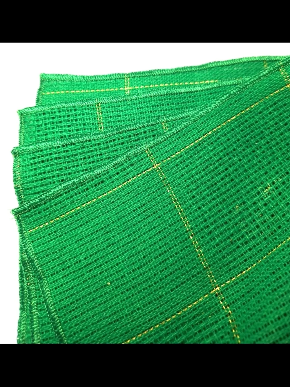 Cloth Dinner Napkins Woven Emerald Green w Gold lines Set of 12, 16